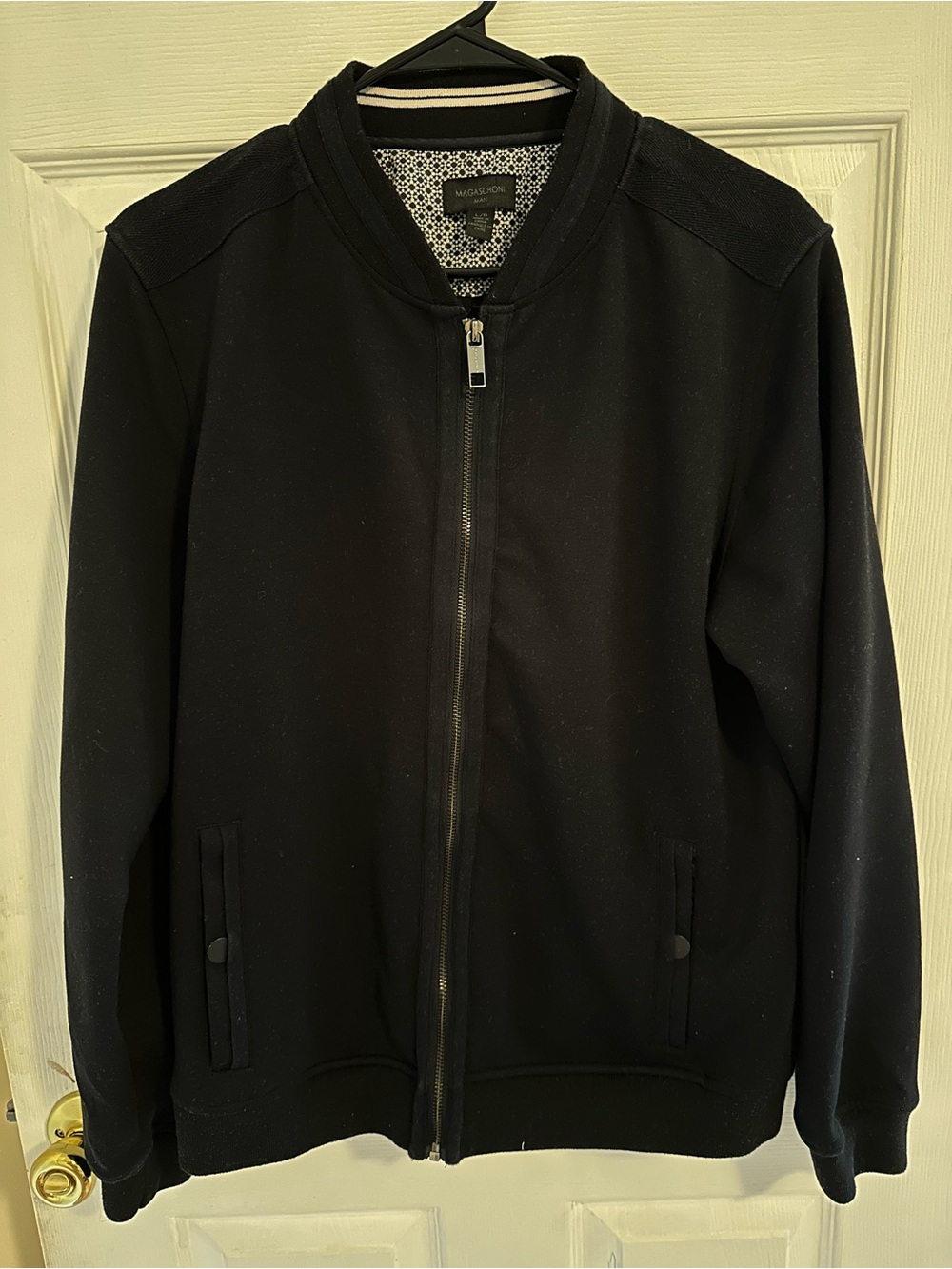 Magaschoni Black Bomber Jacket with Patterned Lining